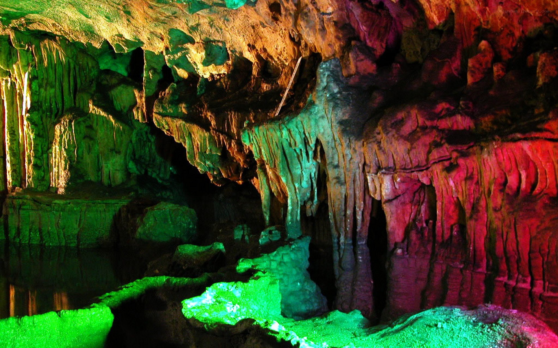 colorful cave with stalactites
