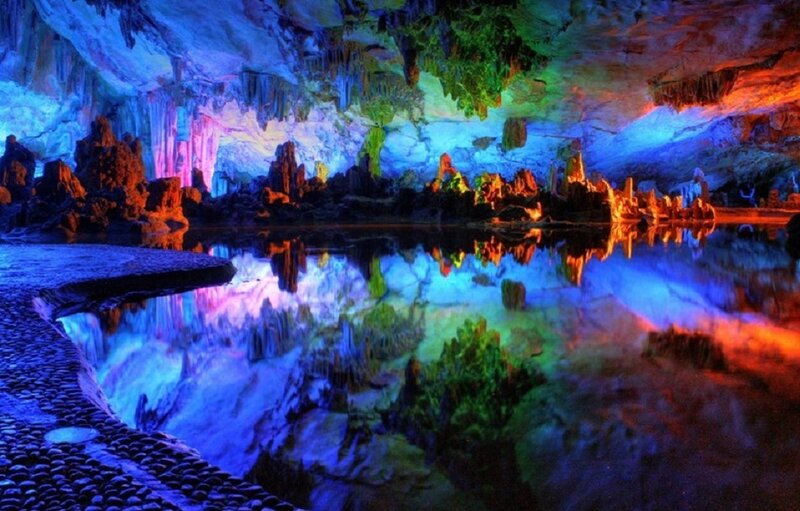 Colorful Cave with Stalactites — Blue
