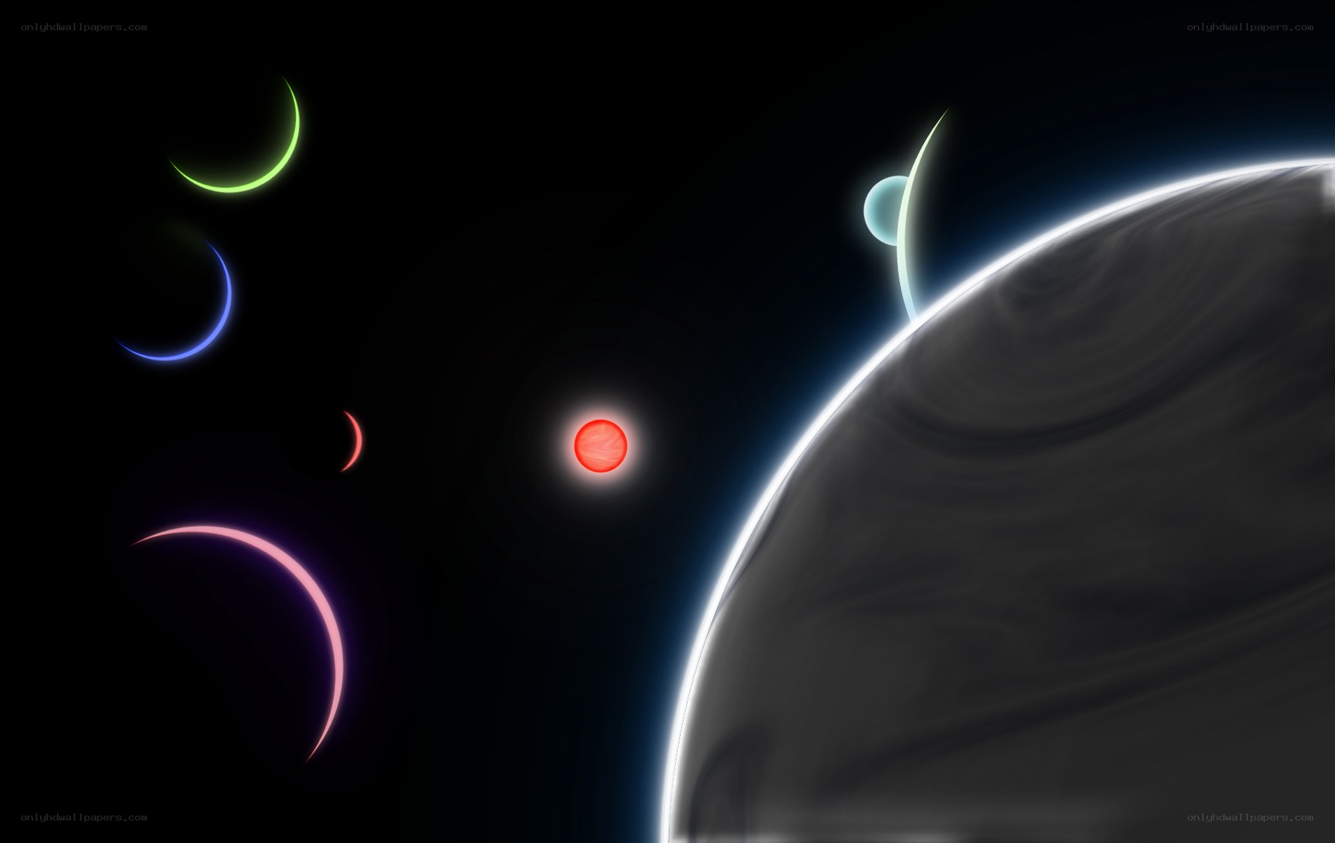 Colorful celestial bodies in space