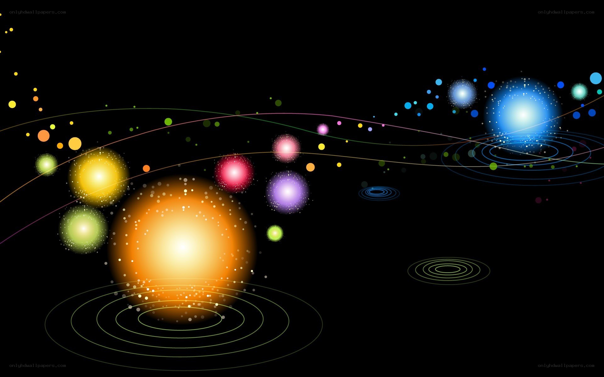 Colorful celestial bodies in space