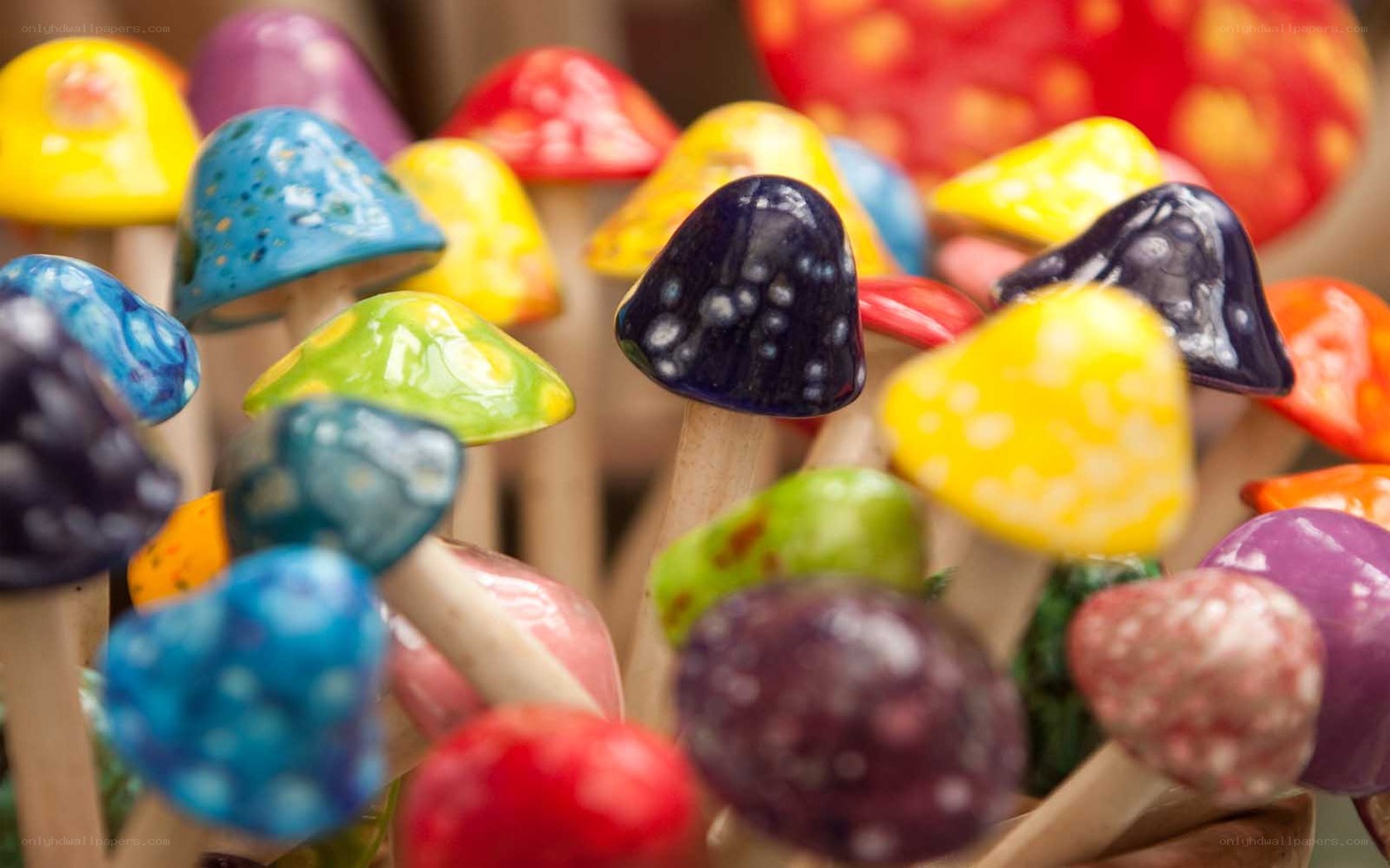 Colorful ceramic mushrooms