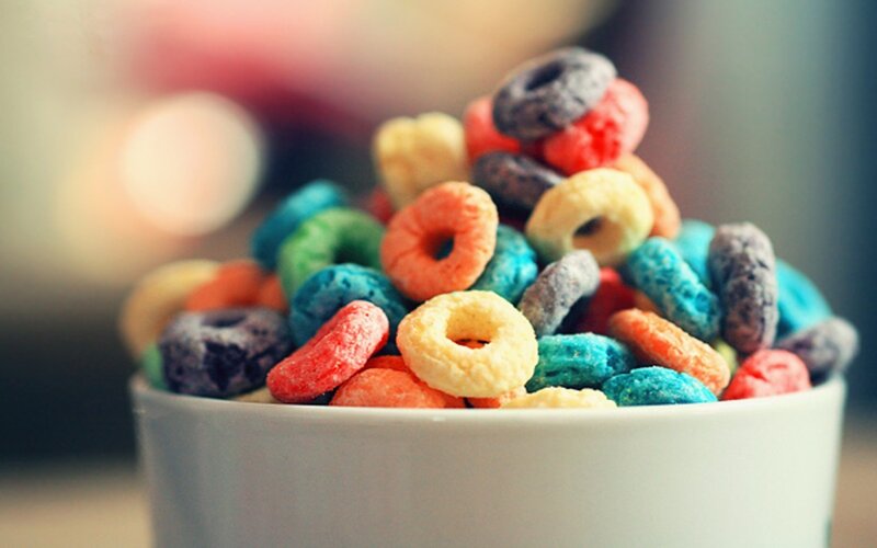 Colorful Cereal in Bowl — Blue