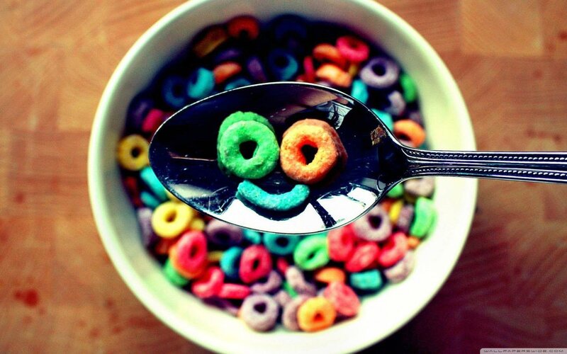Colorful Cereal in Bowl — White, Playful