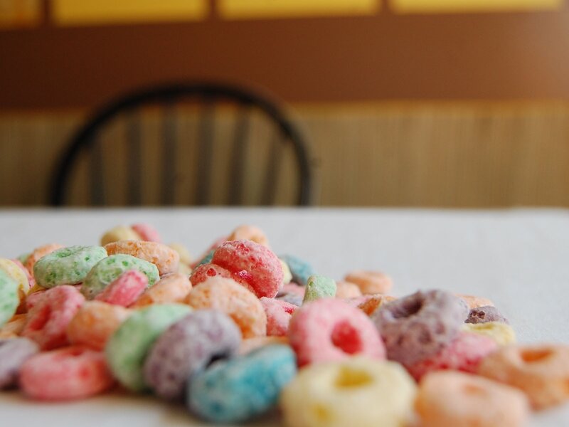 Colorful cereal on a table