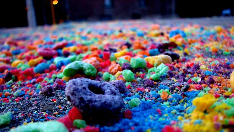 Colorful Cereal on Ground — Blue