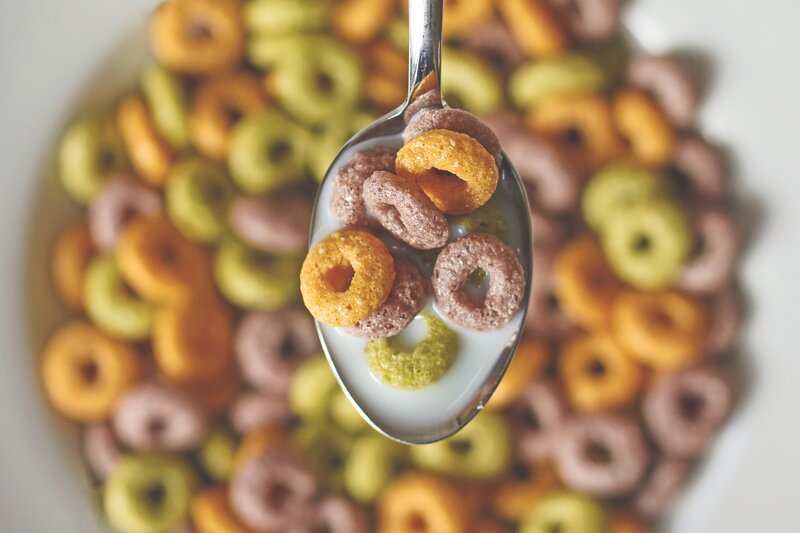 Colorful Cereal on Spoon