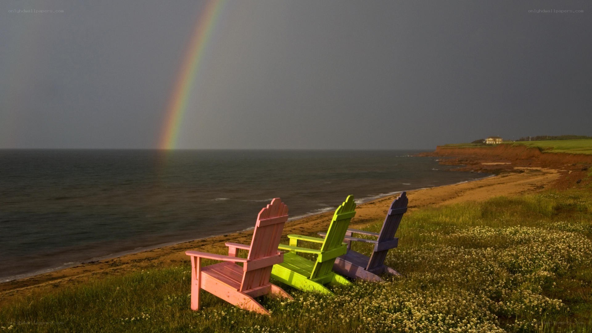 Colorful chairs by the sea
