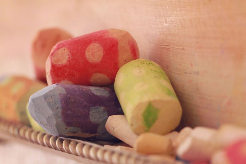 colorful chalk pieces in a tray
