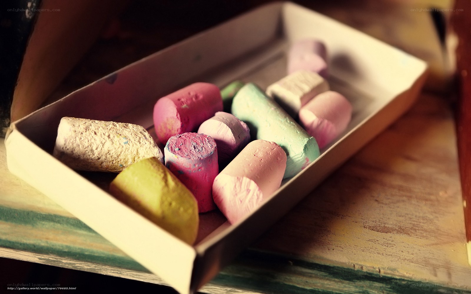 Colorful chalks in a box