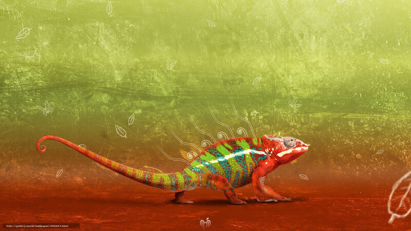 Colorful Chameleon — Green, Dramatic, Digital Art