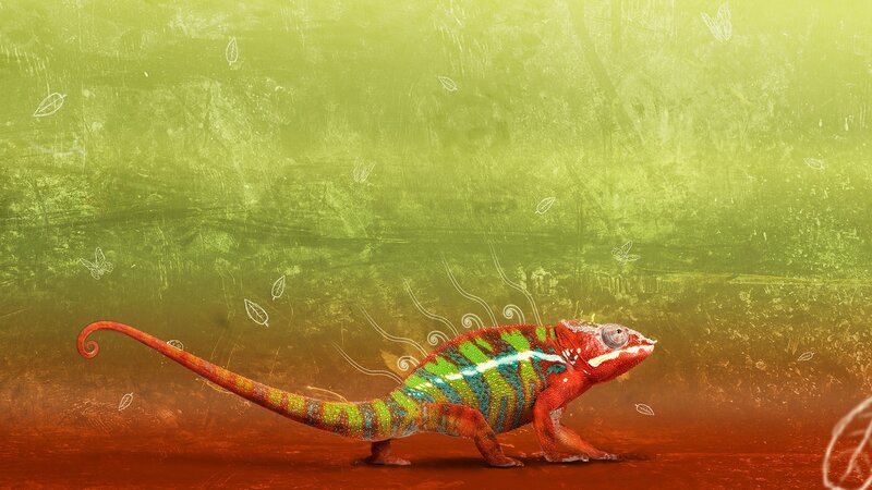 Colorful Chameleon — Green, Vibrant, Digital Art