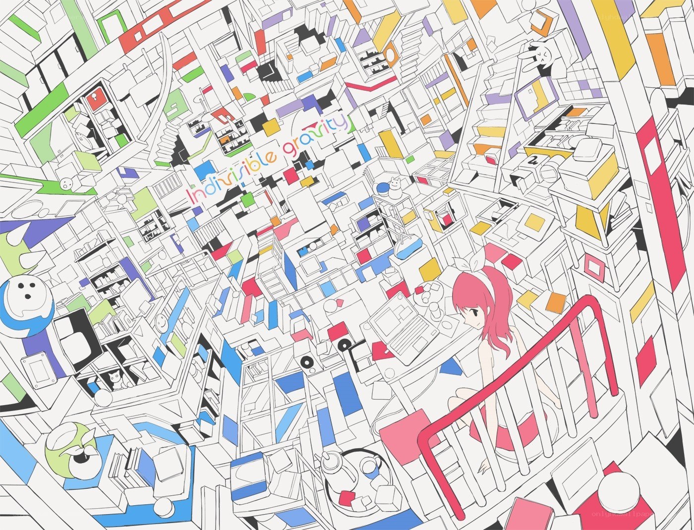 Colorful chaotic room illustration