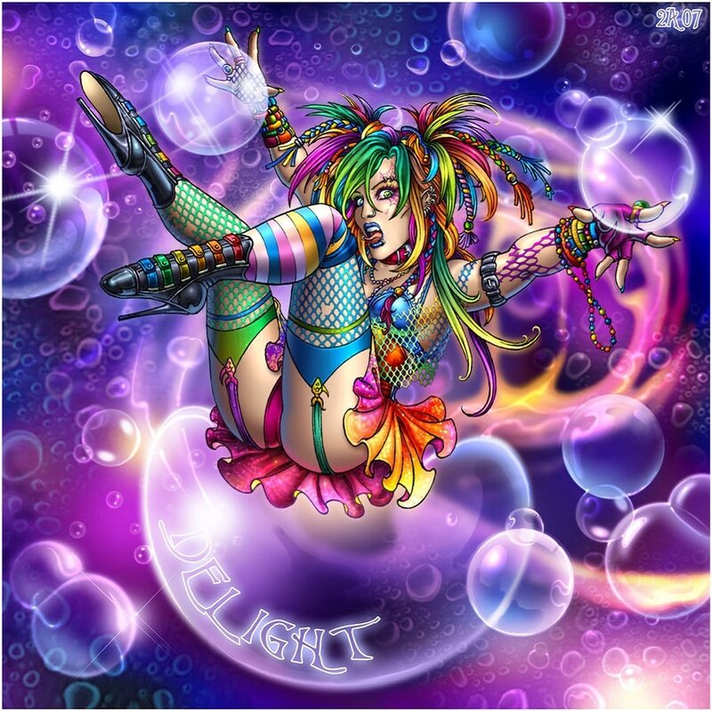 Colorful Character in Bubbles