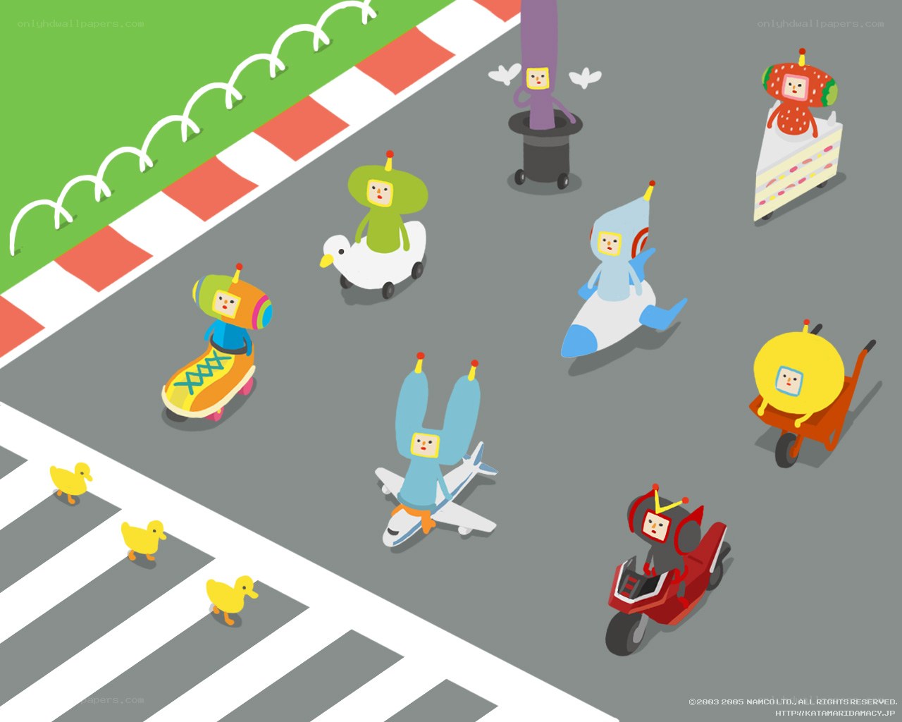 Colorful characters on a road
