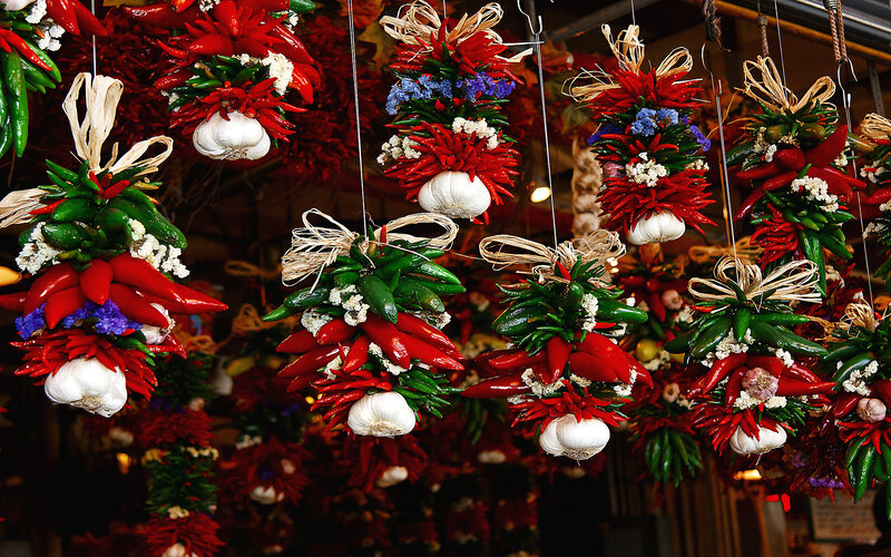 Colorful chili pepper arrangements