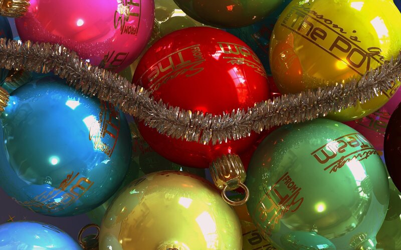 Colorful Christmas Ornaments — Red, Festive, 3d Render, Tinsel