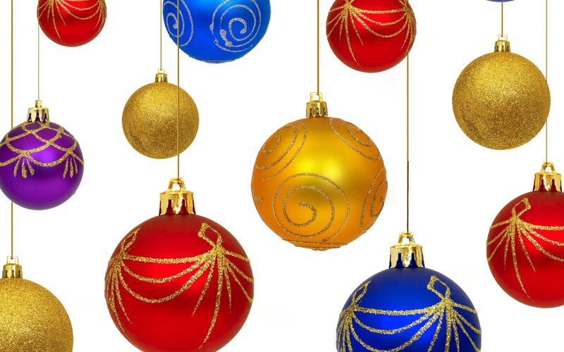 Colorful Christmas Ornaments — Red, Festive, Photograph, Hanging