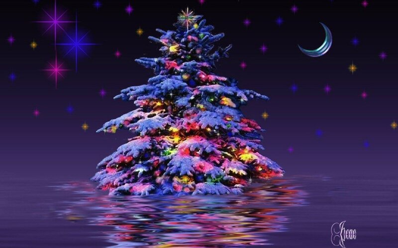 Colorful Christmas tree in water