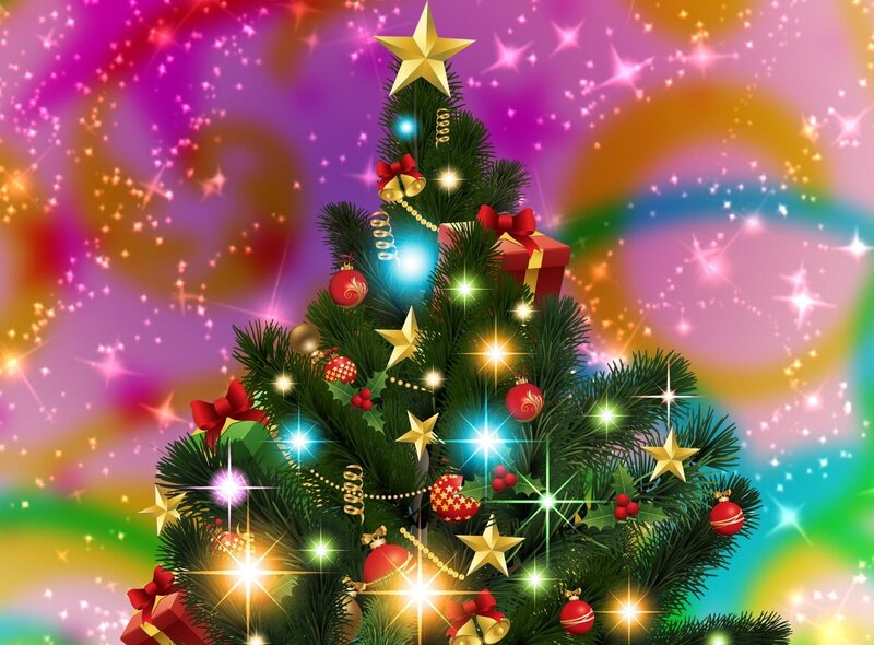 Colorful Christmas tree with gifts