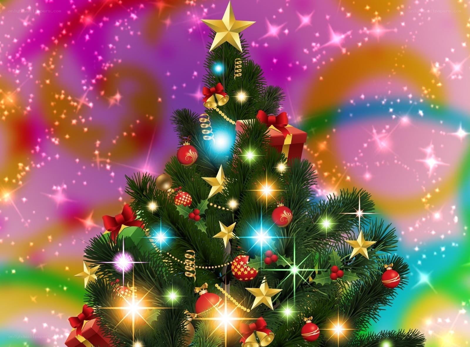 Colorful Christmas tree with gifts