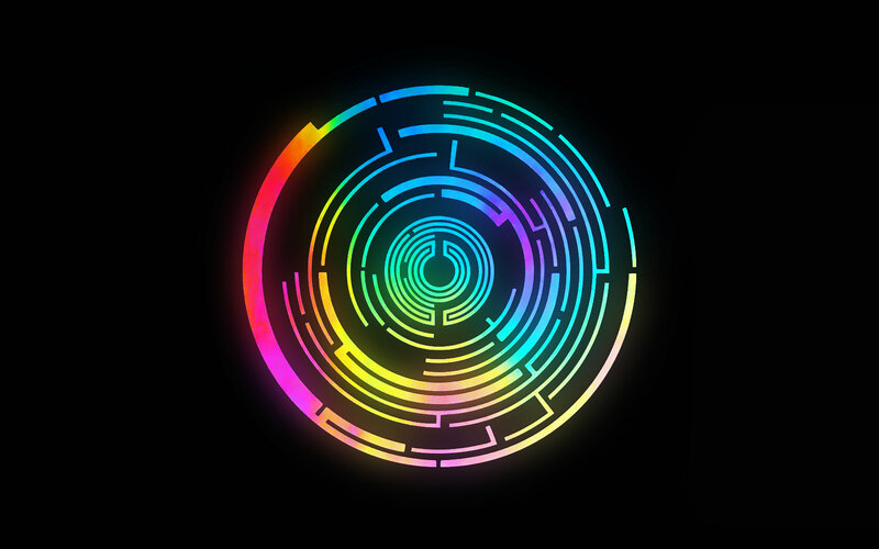 Colorful Circular Maze — Rainbow, Abstract, Digital Art, Circle, Glow