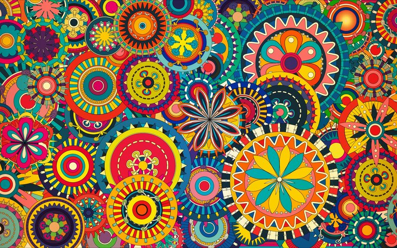 Colorful Circular Patterns — Yellow, Vibrant, Digital Art