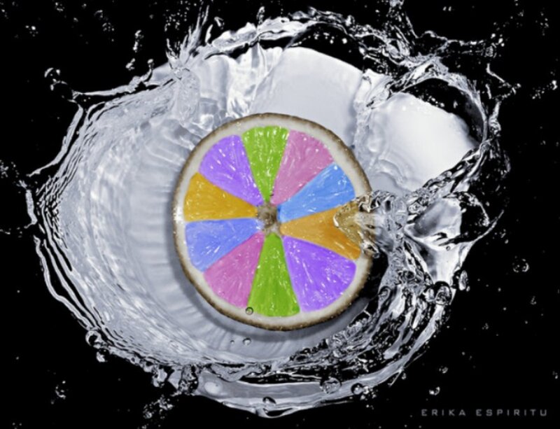 Colorful citrus slice in water splash