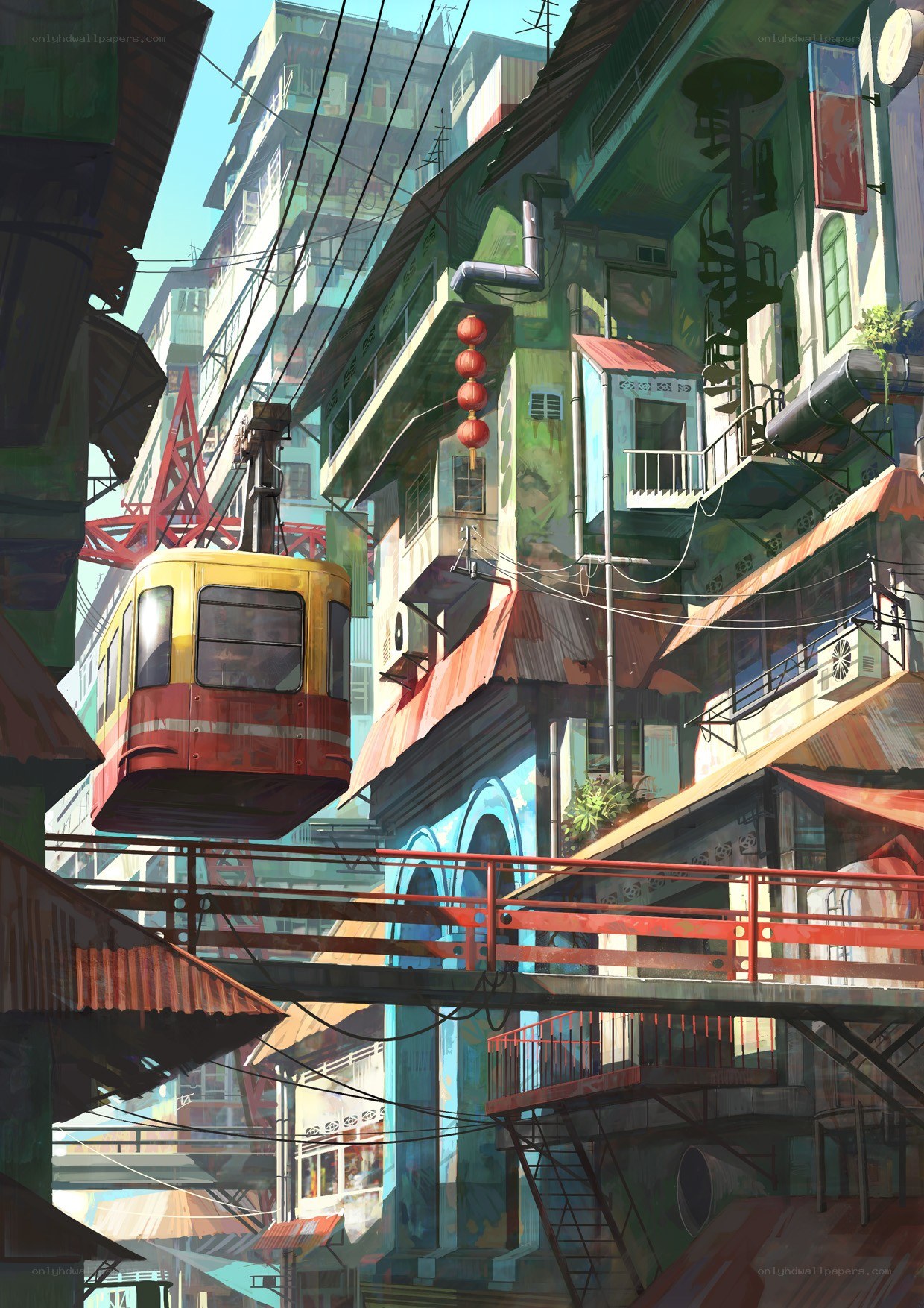 colorful city cable car