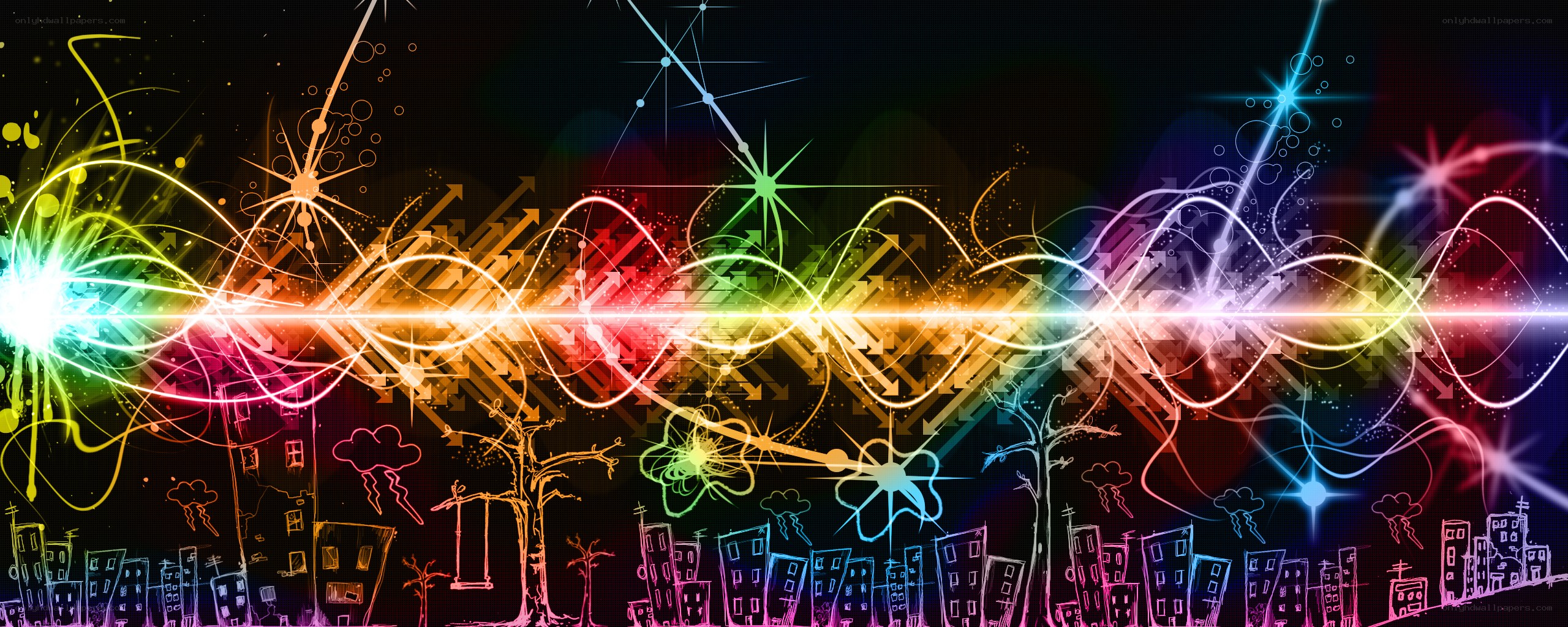 colorful city light waves