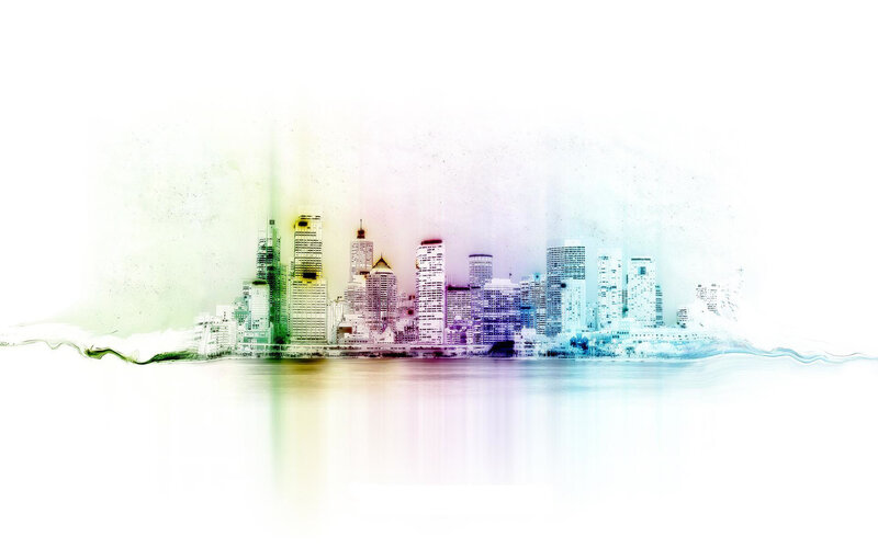 colorful city skyline art
