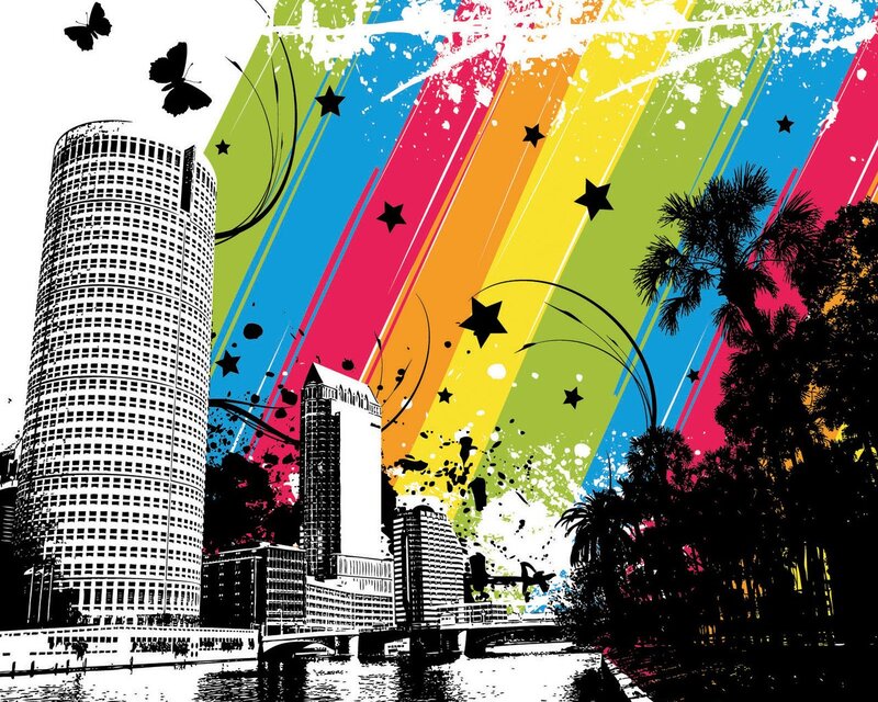 colorful city skyline art