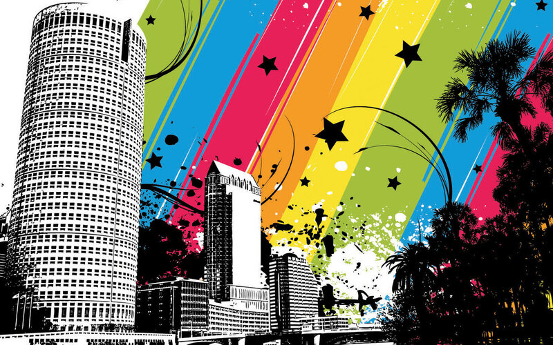 colorful city skyline art