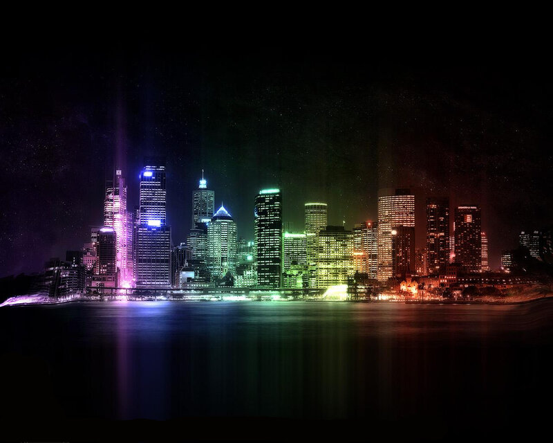 colorful city skyline at night