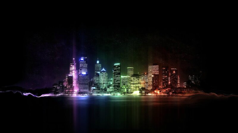 colorful city skyline at night