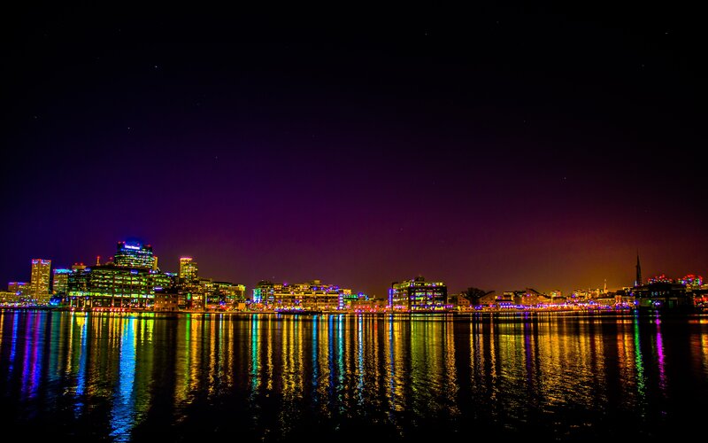colorful city skyline at night