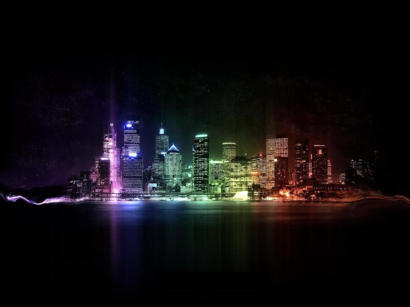 colorful city skyline at night