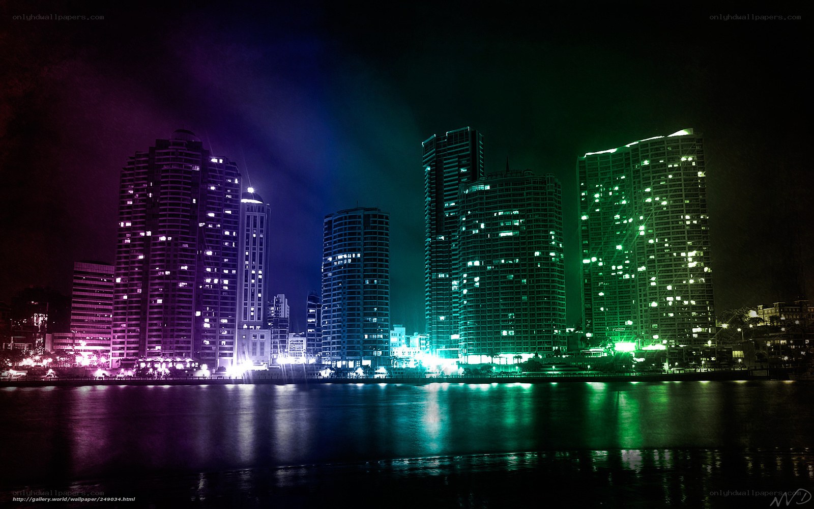 colorful city skyline at night