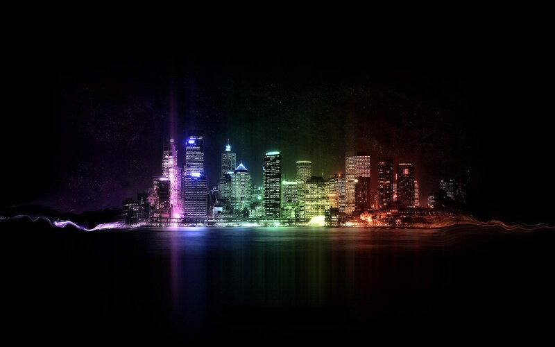 colorful city skyline at night