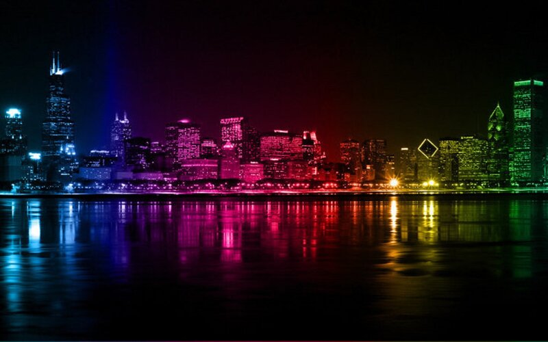 colorful city skyline at night