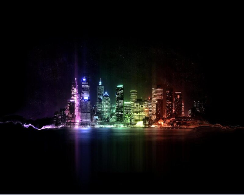 colorful city skyline at night