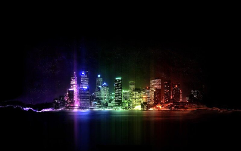 colorful city skyline at night