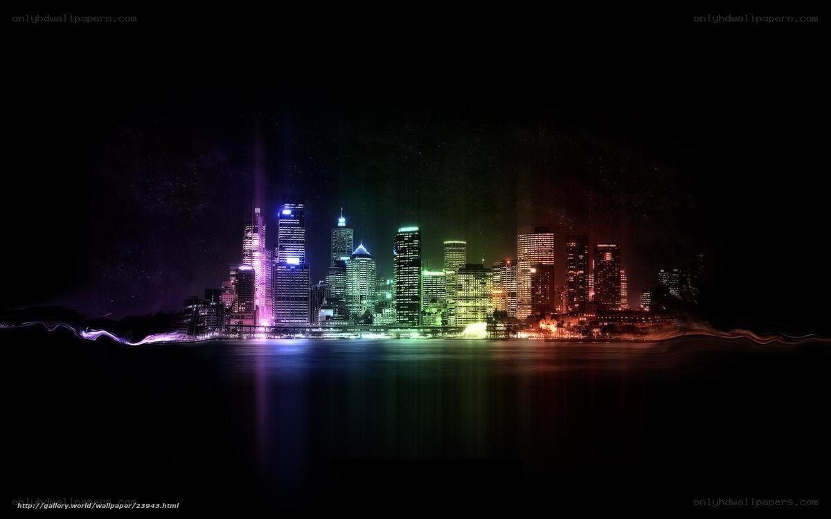 colorful city skyline at night