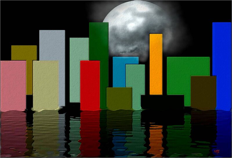 Colorful City Skyline — Green