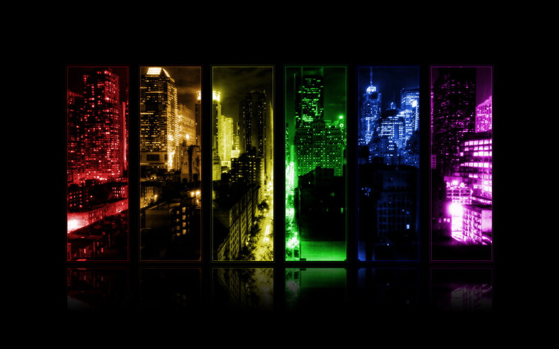 colorful city skyline panels