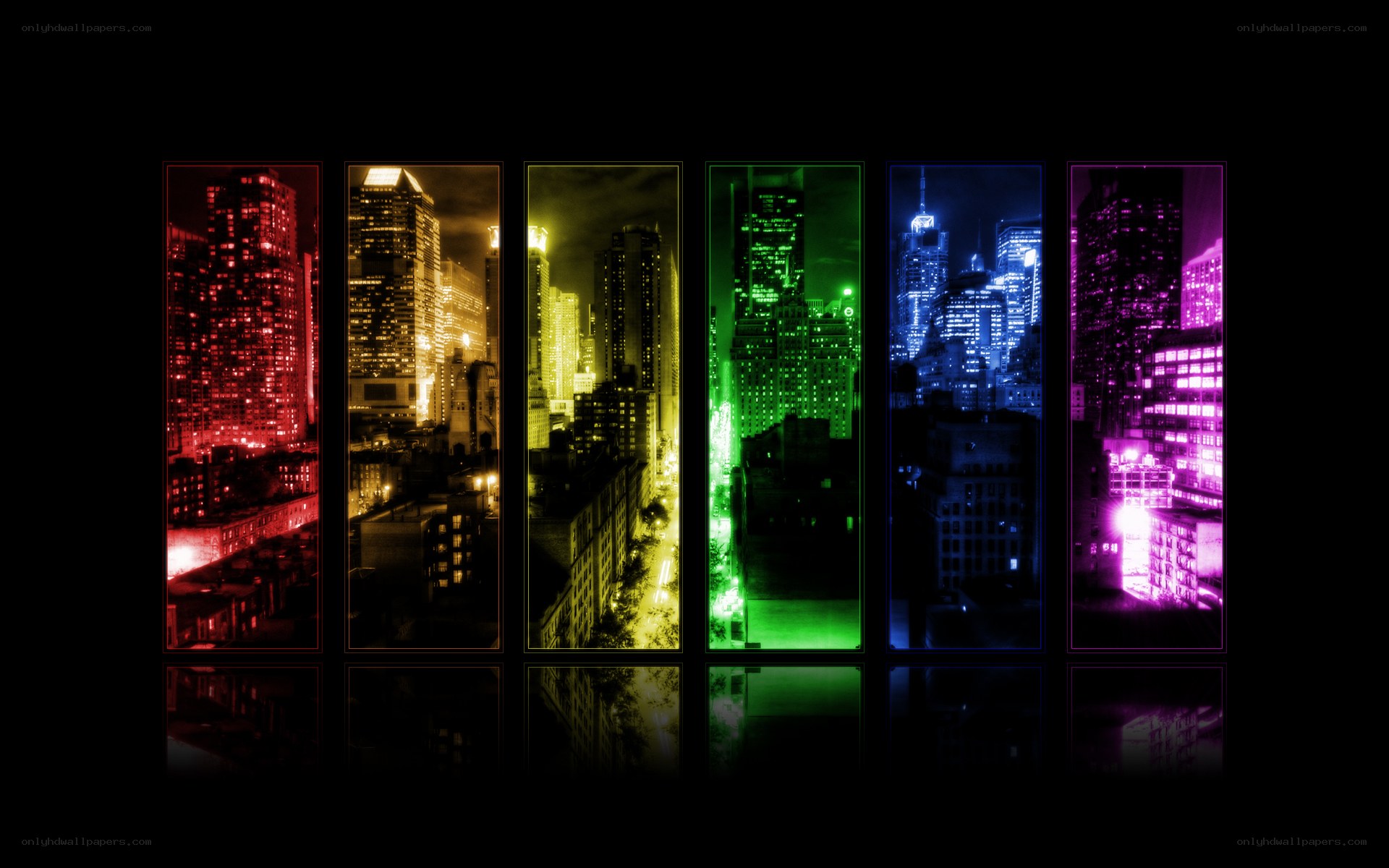 Colorful city skyline panels