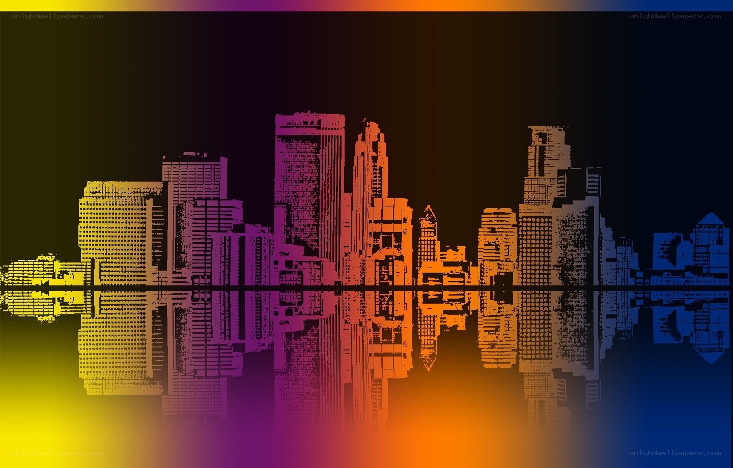colorful city skyline reflection