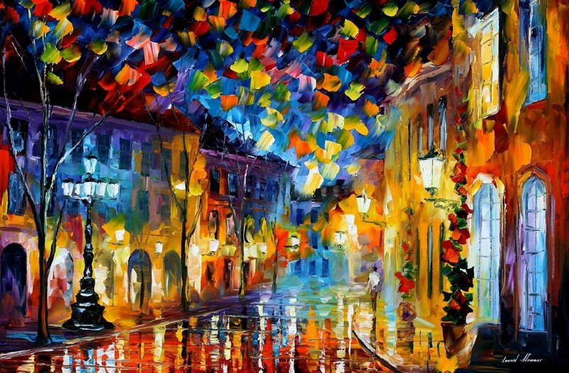 Colorful city street at night