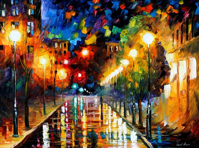 Colorful city street at night
