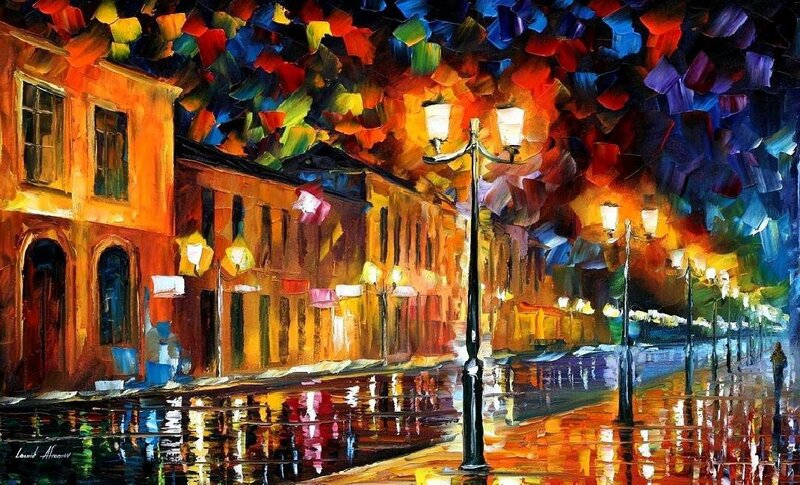 Colorful city street at night