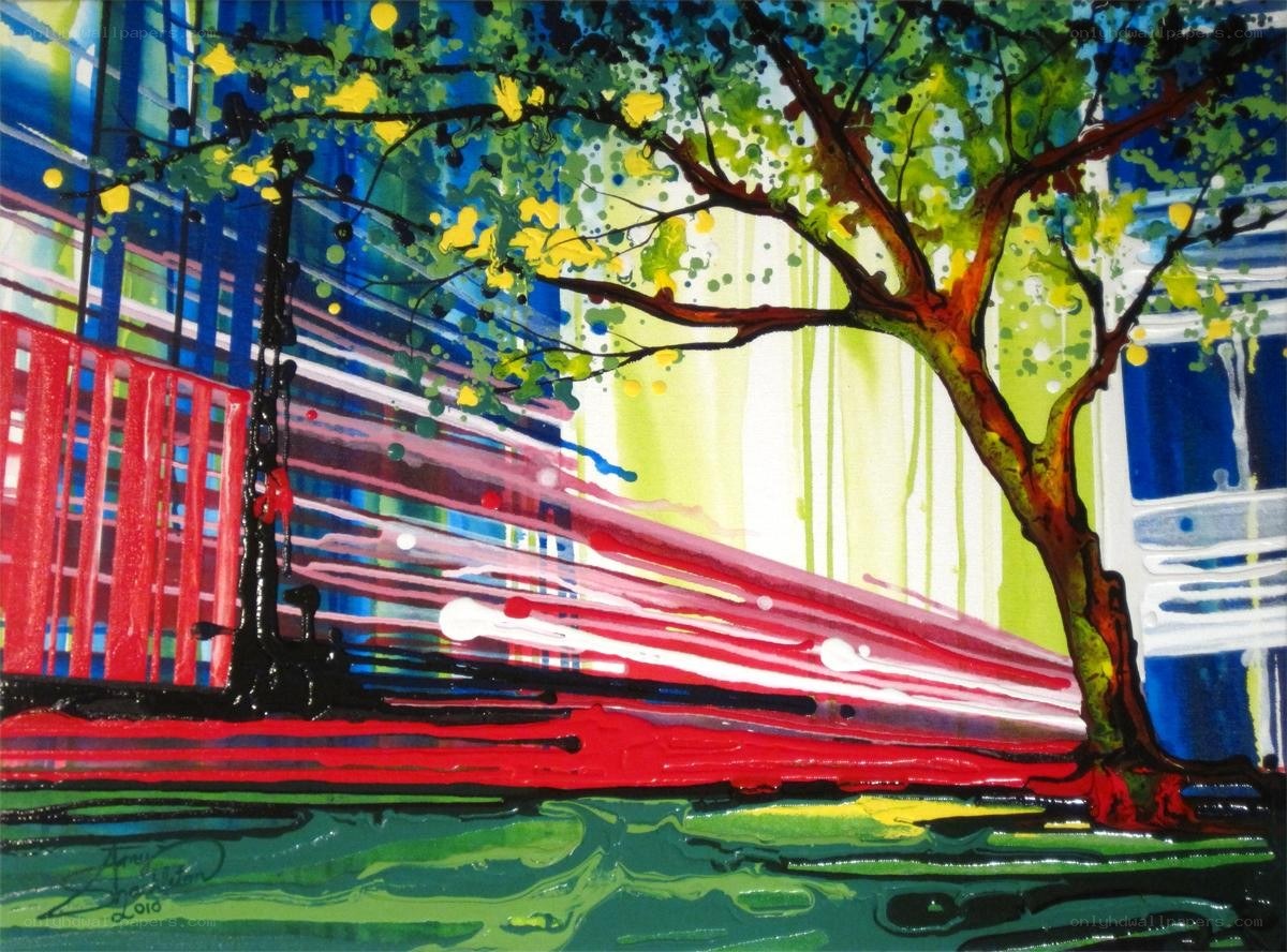 Colorful city tree scene